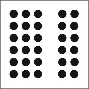 Figure 1. Proximity. 3 columns of dots, a missing column, then 2 more columns are perceived rather than an undifferentied melange of dots.