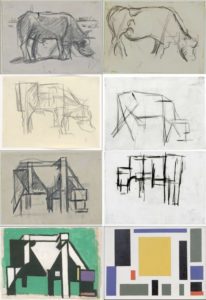 Figure 16.5 Stages of Abstraction as seen by an artist. Near photo to less and less detail until geometric block shapes